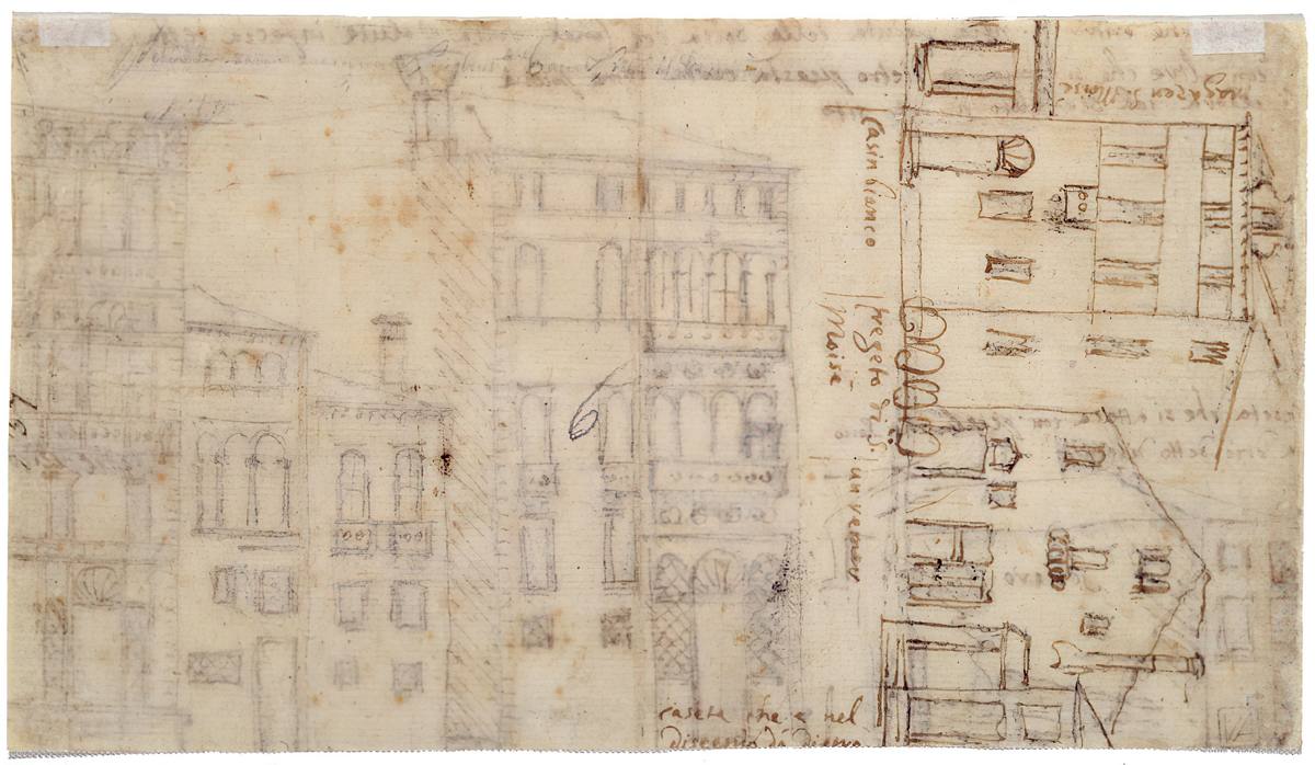 Canaletto:  [ca. 1730] - Veduta dal traghetto del ponte della Salute - Drawing - Pen, brown ink, and traces of black chalk on white paper - Gallerie dell'Accademia di Venezia
