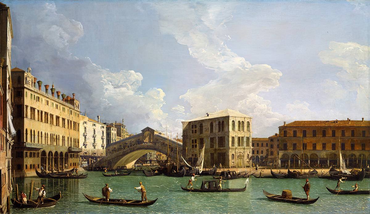 Canaletto:  [1734-35] - View of the Rialto Bridge from the North - Oil on canvas - Sir John Soane's Museum