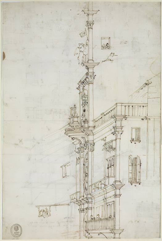 Canaletto: The Clock Tower - Drawing - Pen in brown over preliminary drawing in gray pencil, traces of red chalk - Staatliche Museen zu Berlin