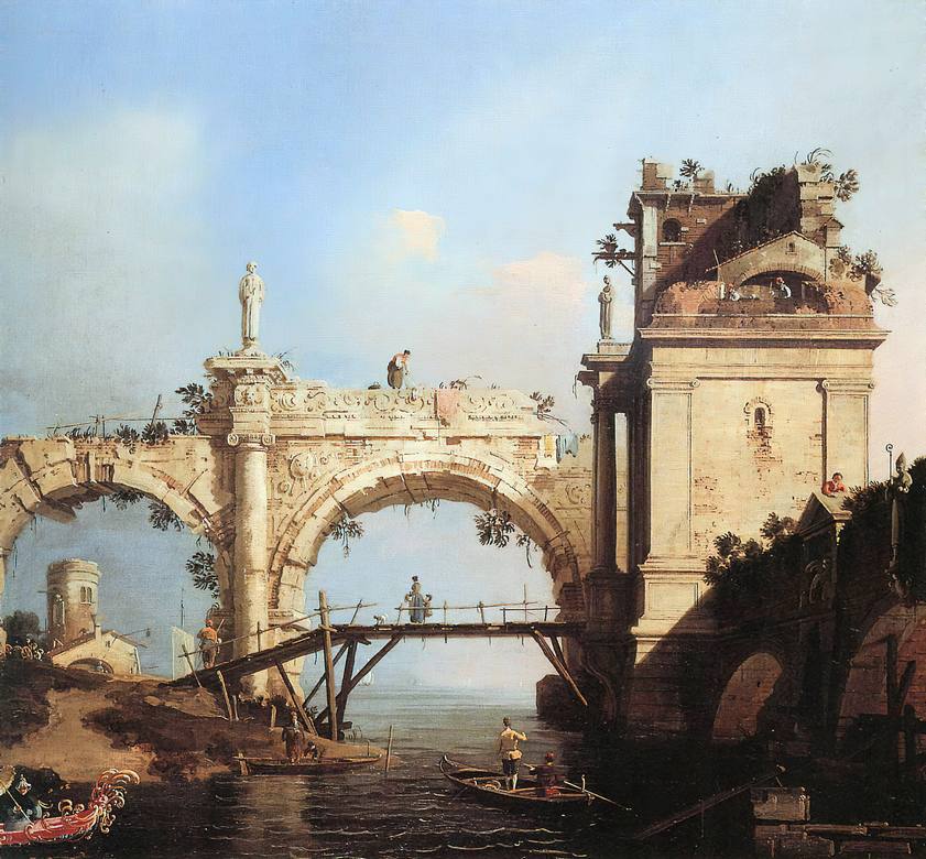 Canaletto: Capriccio and ruined arcade - Oil on canvas - Private Collection