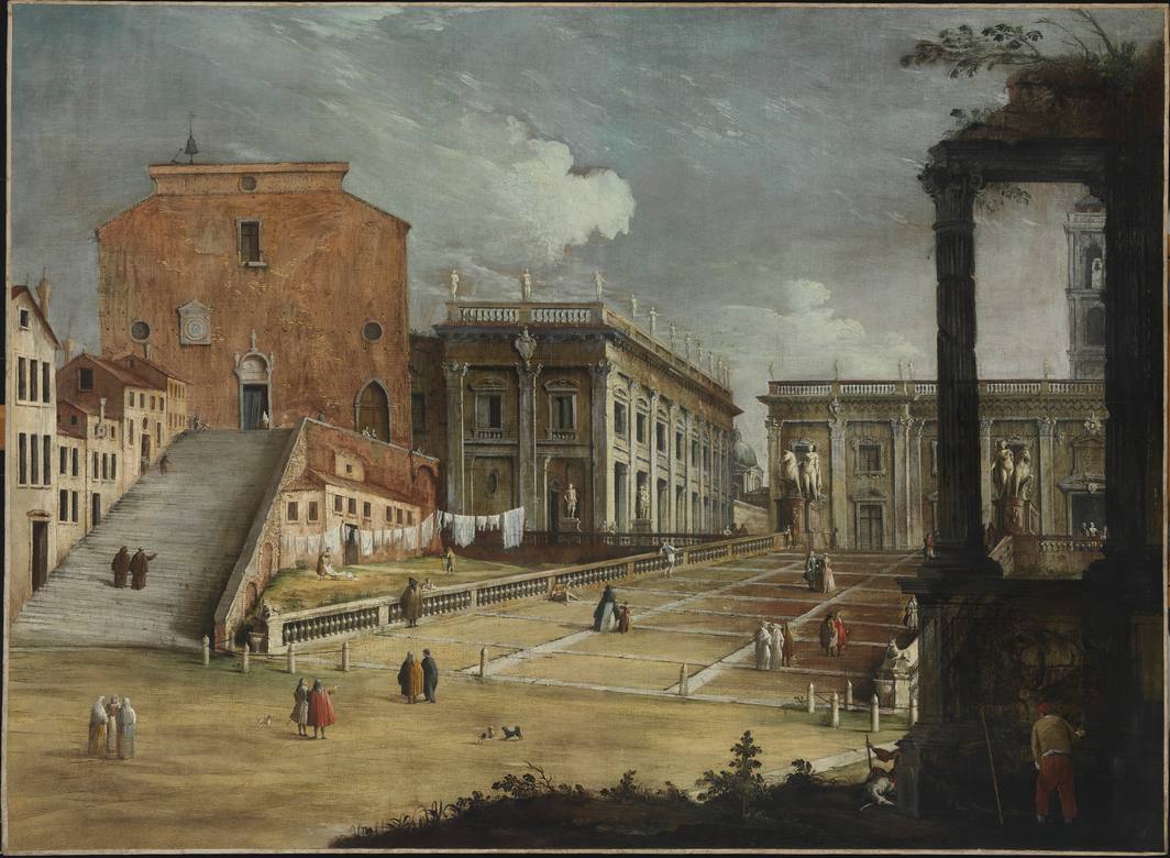 Bernardo Canal:  [ca. 1720] - The Piazza del Campidoglio in Rome - Oil on canvas - Museum of Fine Arts, Budapest