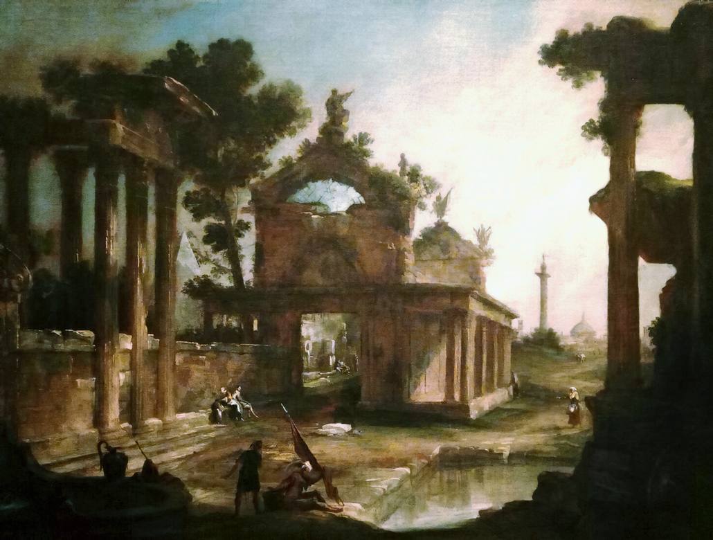 Canaletto:  [1720-21] - Veduta ideata com rovine romane - Oil on canvas - Private Collection