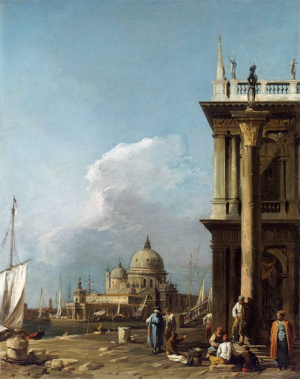 Canaletto:  [1723-24] - La Piazzetta verso Santa Maria della Salute (The Piazzetta towards Santa Maria della Salute) - Oil on canvas - Royal Collection Trust