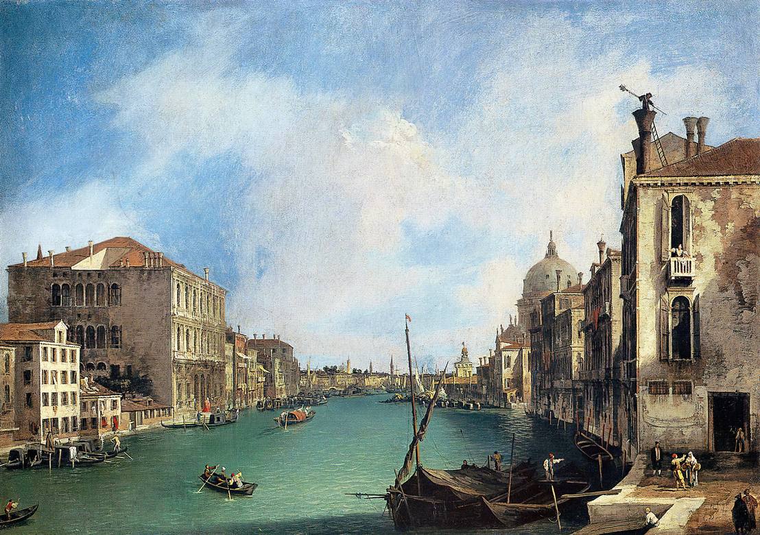 Canaletto:  [ca. 1723] - View of the Grand Canal from Campo San Vio - Oil on canvas - Ca' Rezzonico, Venezia