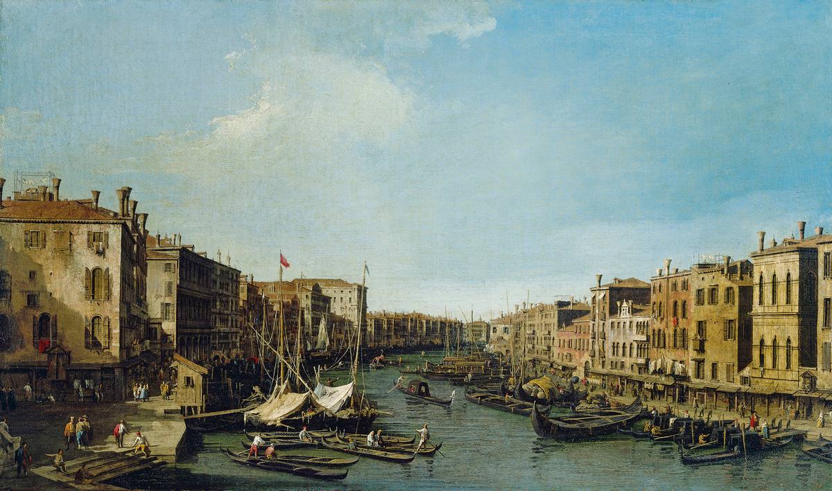Canaletto:  [ca. 1724-25] - The Grand Canal looking south west from the Rialto to Ca' Foscari - Oil on canvas - Royal Collection