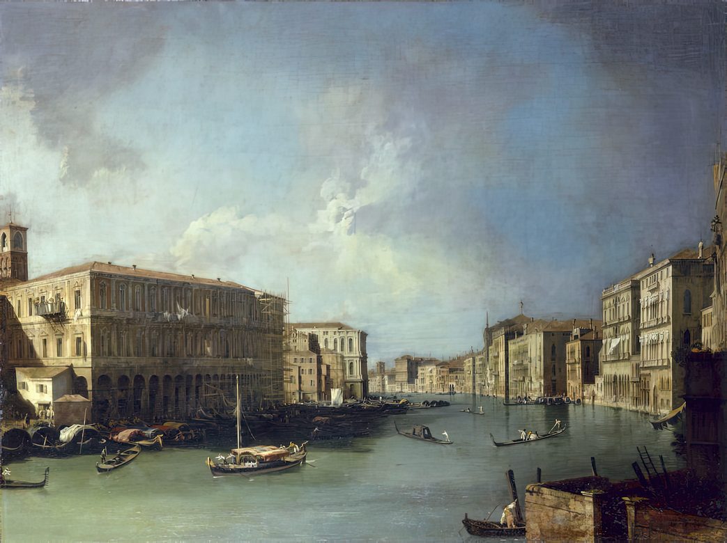 Canaletto:  [ca. 1725-26] - Grand Canal Looking North from Near the Rialto Bridge - Oil on canvas - Gemäldegalerie Alte Meister, Dresden