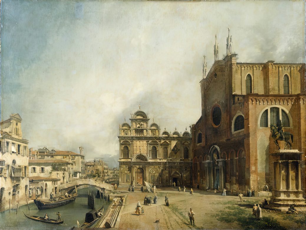 Canaletto: Santi Giovanni e Paolo e la Scuola di San Marco -  (Santi Giovanni e Paolo and the Scuola di San Marco) - Oil on canvas (ca. 1725) - Gemäldegalerie Alte Meister, Dresden