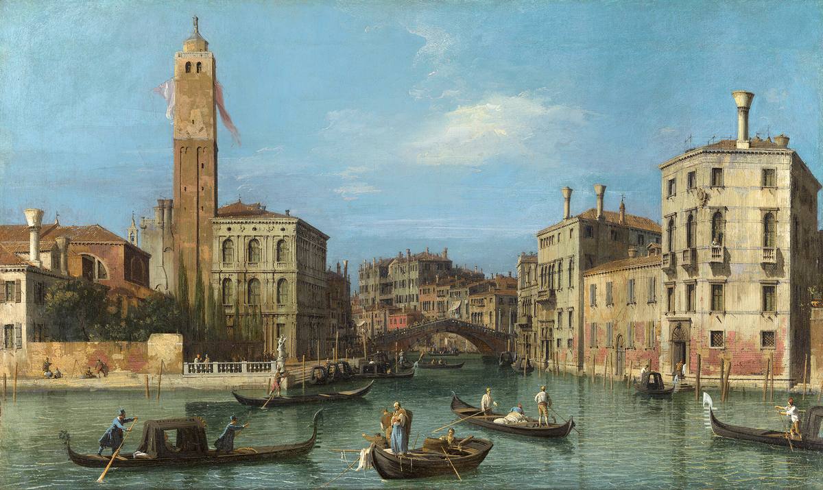 Canaletto:  [ca. 1726-27] - San Geremia e l'ingresso a Cannareggio (San Geremia and the entrance to Cannareggio) - Oil on canvas - Royal Collection Trust