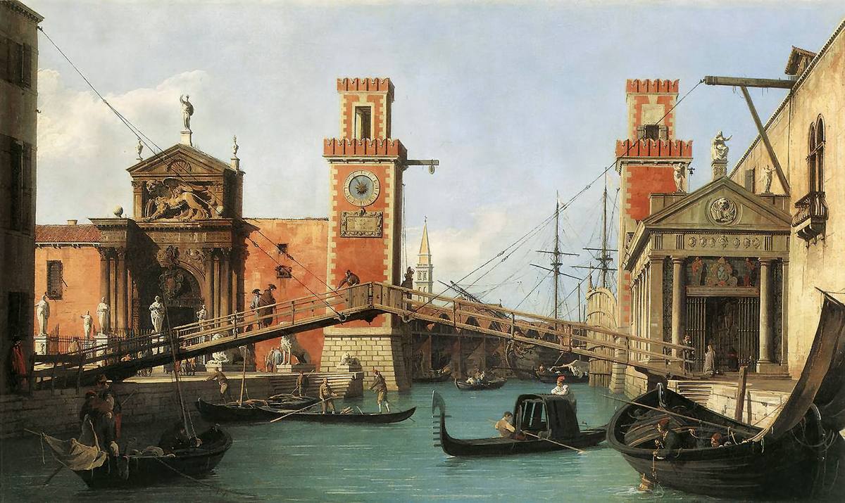 Canaletto:  [ca. 1732] - Ingresso dell'Arsenale (View of the entrance to the Arsenal) - Oil on canvas - Private Collection