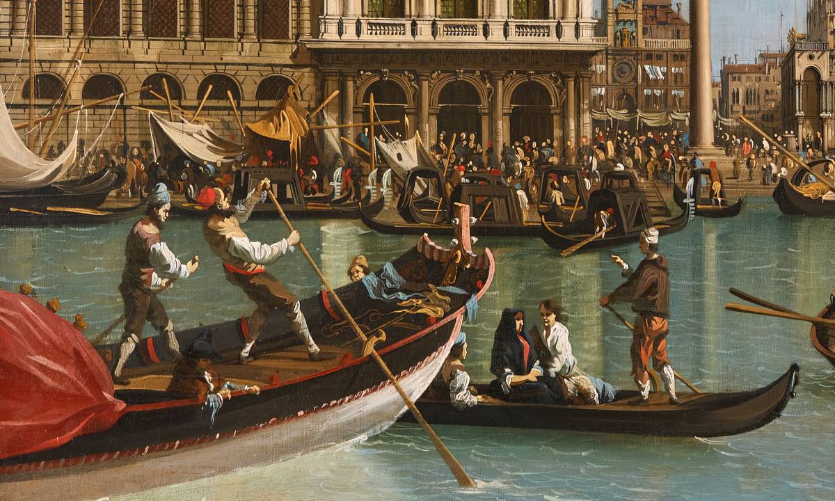 Canaletto:  [1733-34] - Il Molo dal Bacino di San Marco (The pier from the San Marco Basin) - Oil on canvas - Fondazione Paolo e Carolina Zani, Brescia - Detail