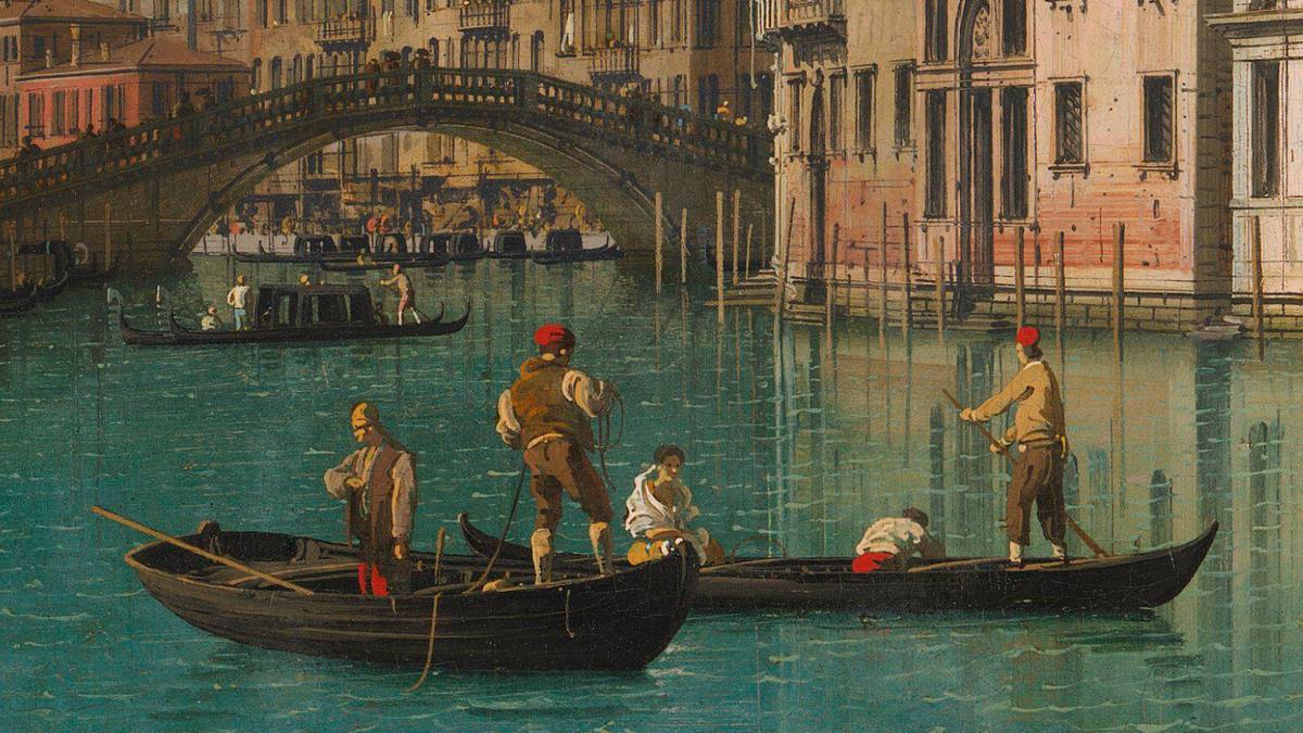 Canaletto:  [maybe 1734-42] - Venice - Entrance to the Cannaregio - Oil on canvas - The National Gallery - Detail