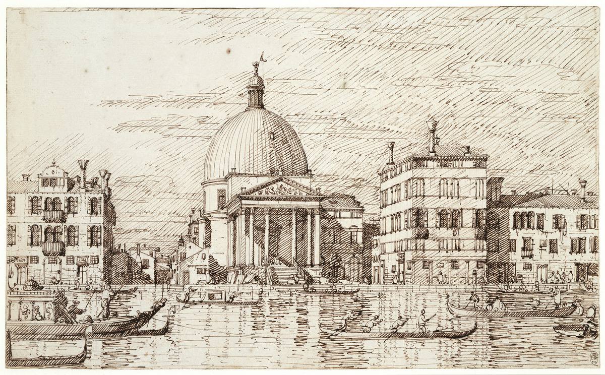 Canaletto:  [ca. 1735-40] - Venice - San Simeon Piccolo - Drawing - Pen and ink, over free and ruled pencil and pinpointing - Royal Collection Trust, RCIN 907467