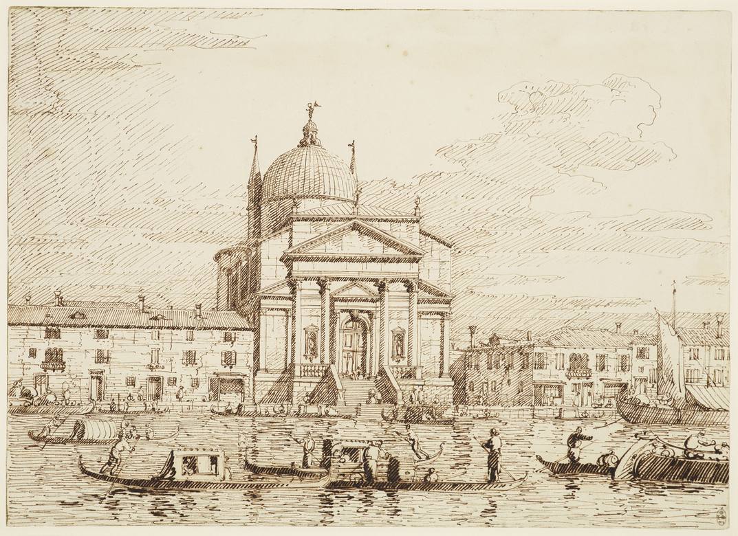 Canaletto:  [ca. 1735-40] - Venice - The Redentore - Drawing - Pen and dark ink, over a little ruled and free pencil and pinpointing - Royal Collection Trust, RCIN 907484