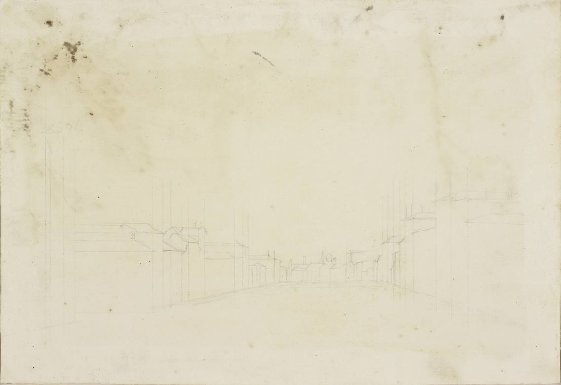 Canaletto:  [ca. 1740-42] - Verso - A sketch of buildings - Drawing - Ruled and free pencil - Royal Collection Trust, RCIN 907497