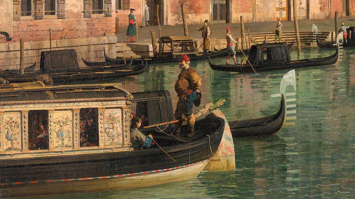 Canaletto:  [ca. 1740] - Venezia - Canal Grande con S. Simeone Piccolo (Venice - The Grand Canal with S. Simeone Piccolo) - Oil on canvas - National Gallery of Art, Washington, D.C. - Detail