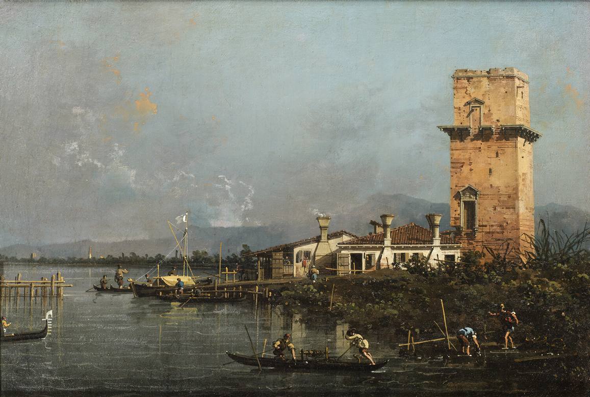 Canaletto:  [ca. 1740s] - Torre di Malghera (The Tower of Malghera) - Oil on canvas - Private Collection