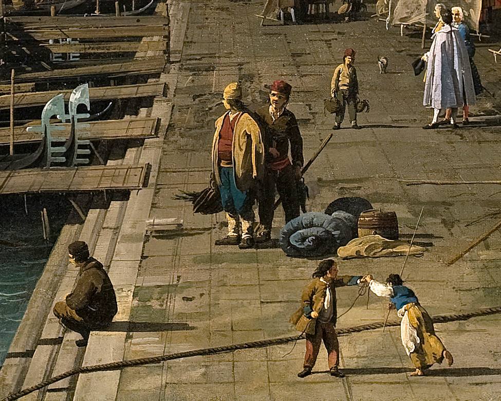 Canaletto:  [1742] - Il Molo verso la Zecca con la colonna di San Teodoro (The Pier near the Mint with the Column of San Teodoro) - Oil on canvas - Pinacoteca del Castello Sforzesco, Milano - Detail