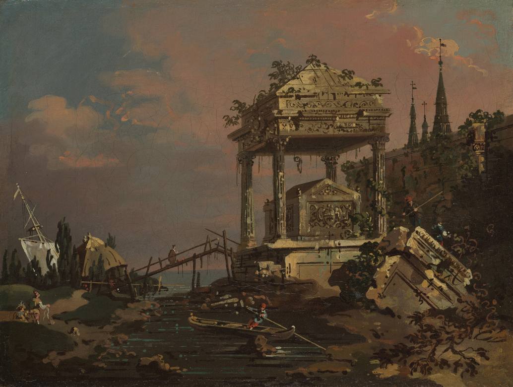 Canaletto:  [early 1740s] - Capriccio con tomba sulla laguna (Imaginary view with a tomb by the lagoon) - Oil on canvas - Metropolitan Museum of Art, New York