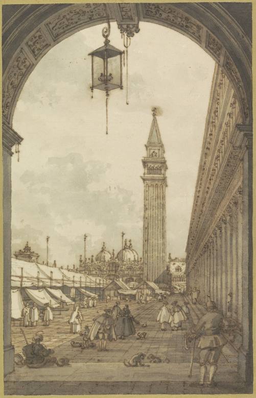 Canaletto:  [ca. 1755-65] - Piazza San Marco, Venice, seen from the southwest - Drawing - Sketch in graphite or black chalk, pen in brown, brush in grey - Rijksmuseum, Amsterdam
