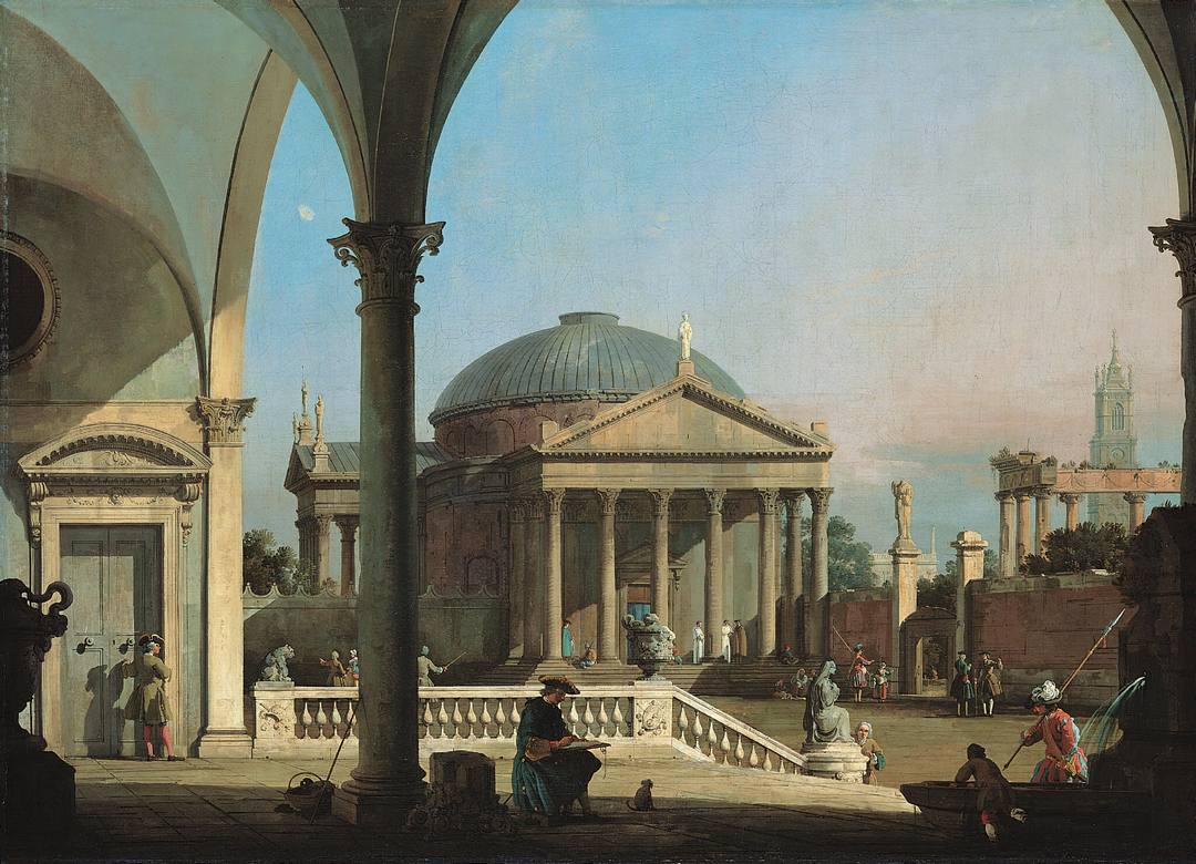 Canaletto:  [1755] - Capriccio con architetture classiche e rinascimentali (Architectural Capriccio) - Oil on canvas - BNL BNP Paribas Group