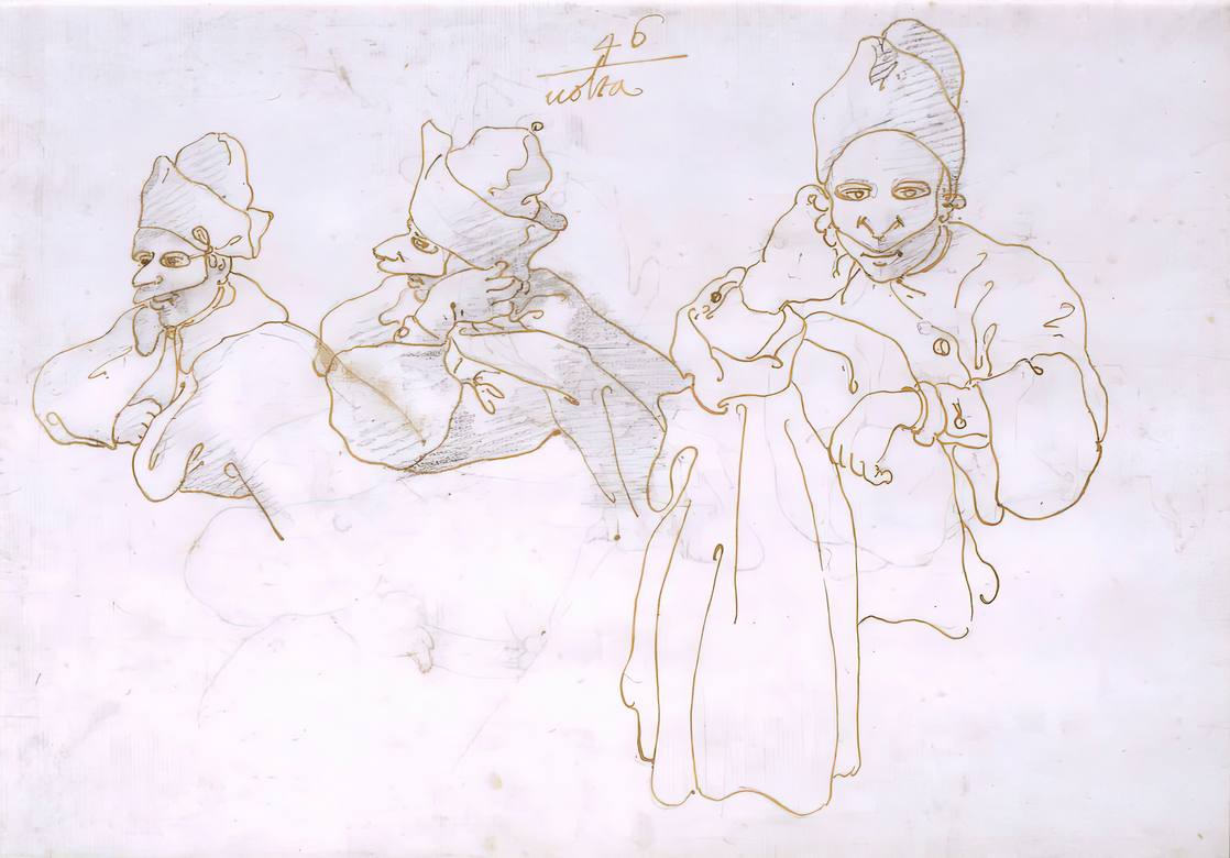 Canaletto:  [ca. 1720-50] - Masked Figure Studies - Drawing - Pen and Ink with Pencil - Carnegie Museum of Art
