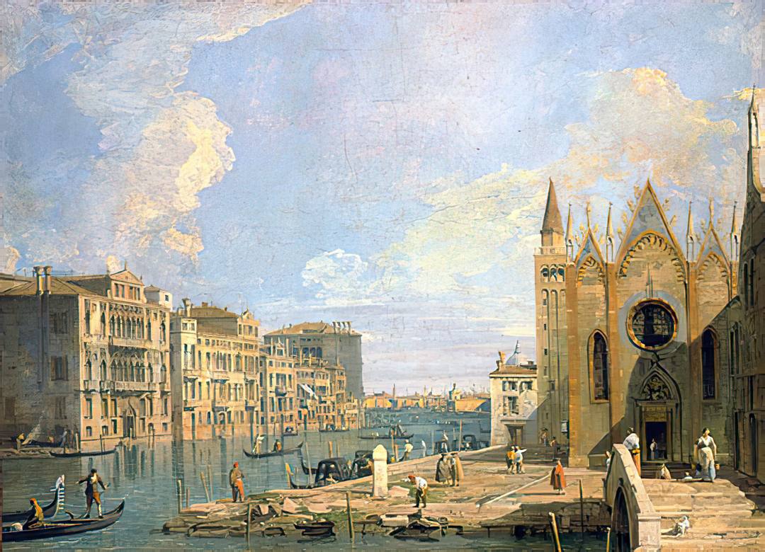 Canaletto: Vista dal Campo della Carità -  (The Grand Canal from Campo della Carità) - Oil on canvas - Gallerie dell'Accademia, Venezia