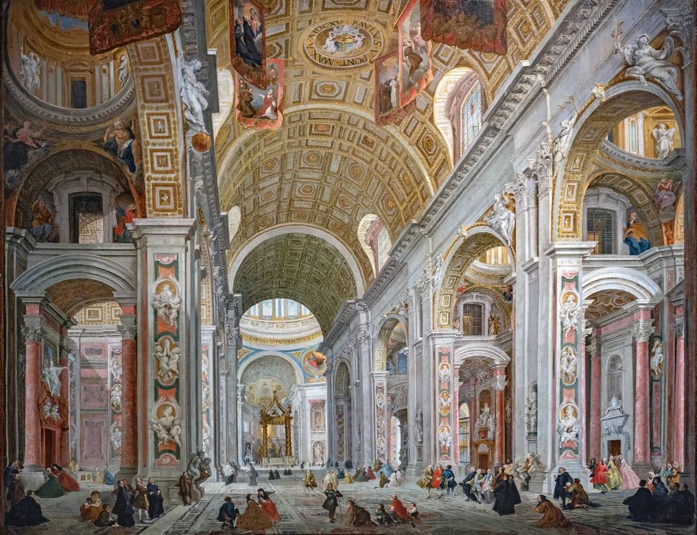 Giovanni Paolo Panini:  [1754] - Interno della basilica di San Pietro a Roma (Interior of St. Peter's Basilica in Rome) - Oil on canvas - Ca' Rezzonico, Venezia
