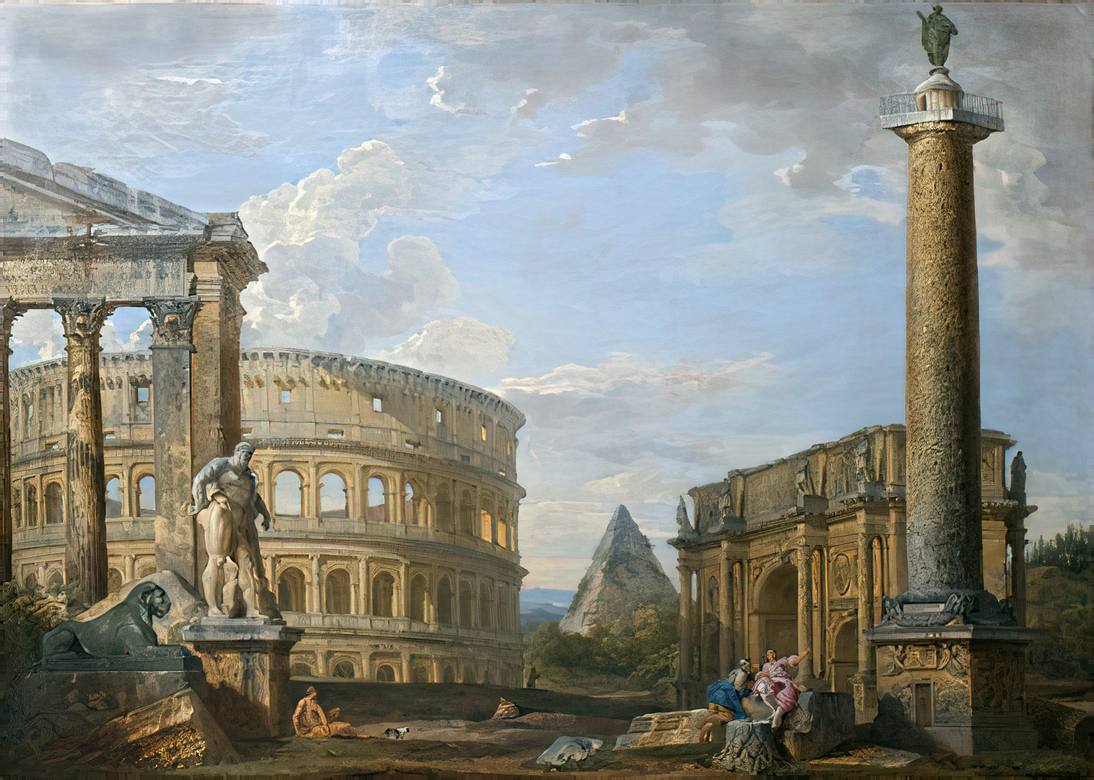 Giovanni Paolo Panini:  [ca. 1725-50] - Capriccio with Roman ruins - Oil on canvas
