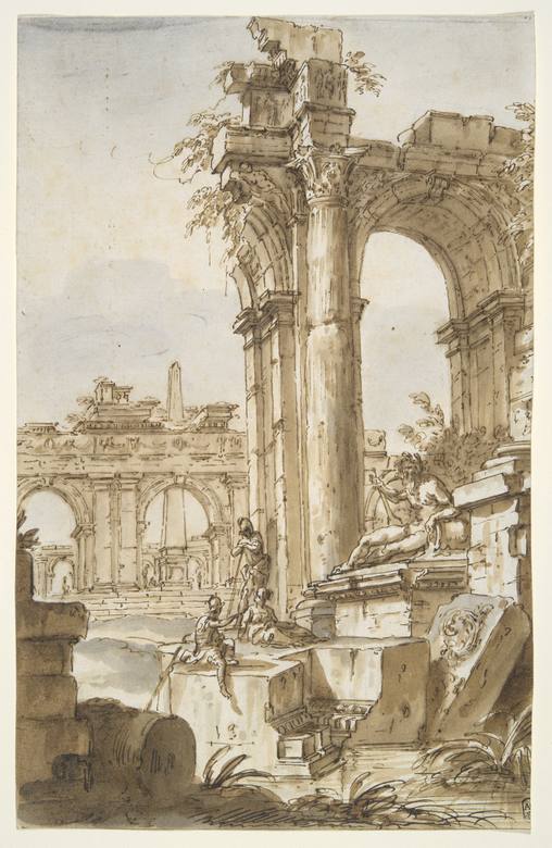 Giovanni Paolo Panini: A Roman Capriccio - Drawing - Pen and brown ink, brown and grey wash, with underdrawing in black chalk - Yale University Art Gallery, New Haven, CT