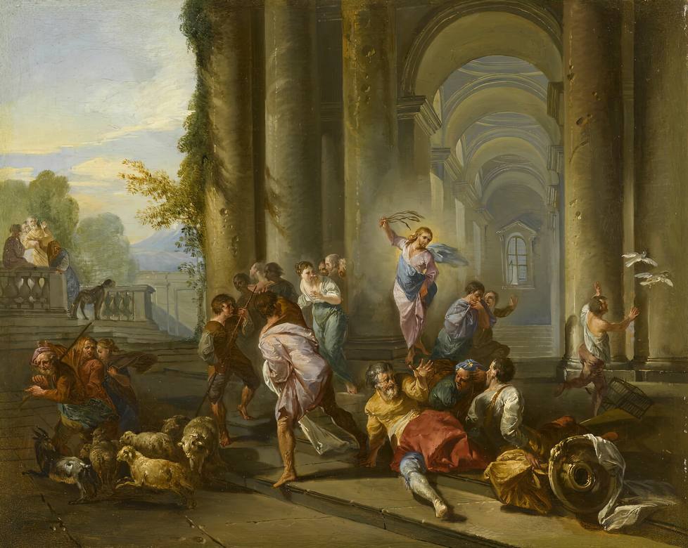 Giovanni Paolo Panini:  [1700-25] - The Merchants Driven Out of the Temple - Oil on canvas - Musée du Louvre, Paris