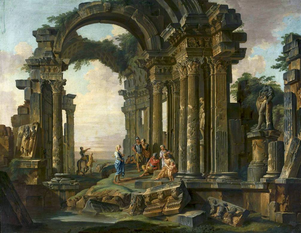 Giovanni Paolo Panini:  [1700-50] - Architectural capriccio with Roman ruins - Oil on canvas