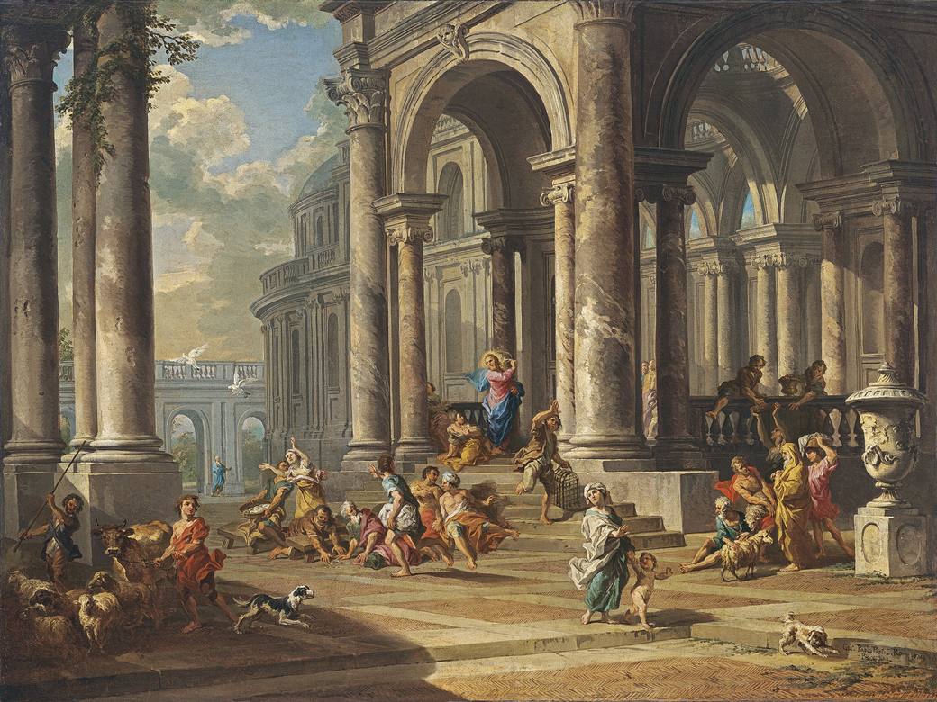 Giovanni Paolo Panini:  [1724] - The expulsion of the merchants from the temple - Oil on canvas - Museo Nacional Thyssen-Bornemisza, Madrid