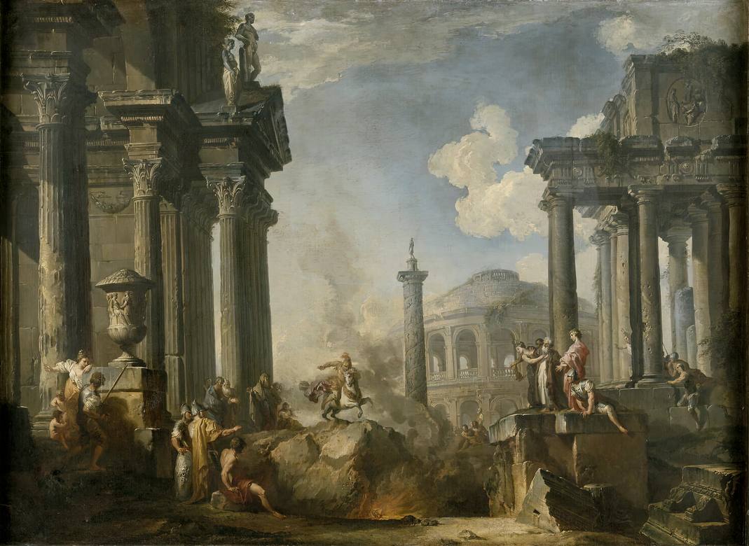 Giovanni Paolo Panini:  [1730-40] - Marcus Curtius throwing himself into the abyss - Oil on canvas - Musée du Louvre, Paris