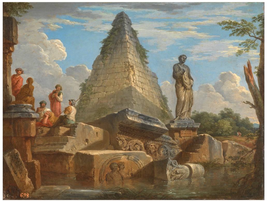 Giovanni Paolo Panini:  [ca. 1730] - Ruins with the Pyramid of Gaius Cestius - Oil on canvas - Museo Nacional del Prado, Madrid