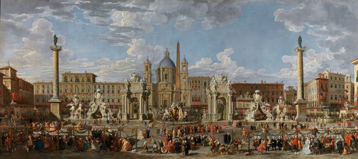 Giovanni Paolo Panini:  [1731] - Preparations to Celebrate the Birth of the Dauphin of France in the Piazza Navona  - Oil on canvas - National Gallery of Ireland