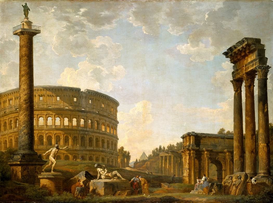 Giovanni Paolo Panini:  [1735] - Roman Capriccio - The Colosseum and other monuments - Oil on canvas - Indianapolis Museum of Art