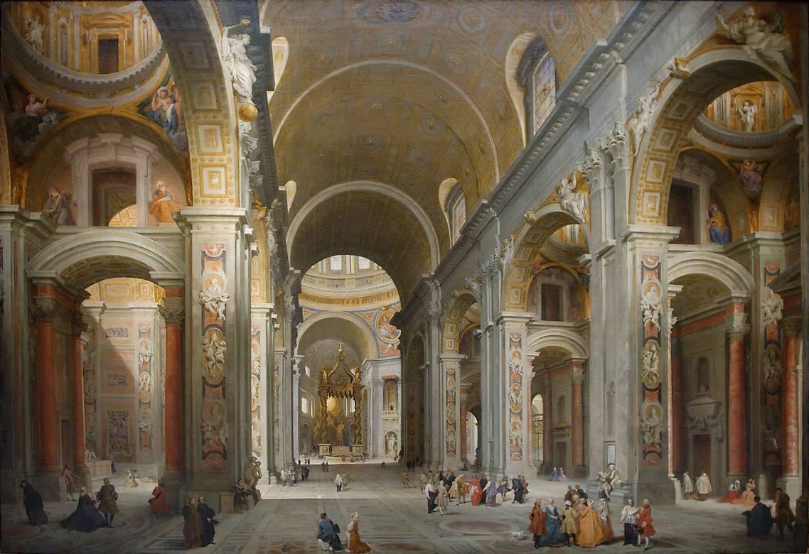 Giovanni Paolo Panini:  [1735] - Interior of St. Peter's, Rome - Oil on canvas - Norton Simon Museum, Pasadena, CA