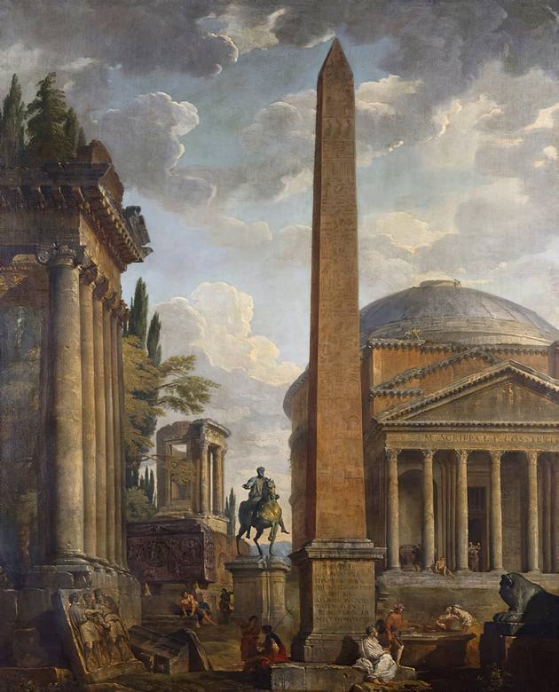 Giovanni Paolo Panini:  [1735] - Caprice View with the Pantheon and Roman Ruins - Oil on canvas - Royal Collection Trust