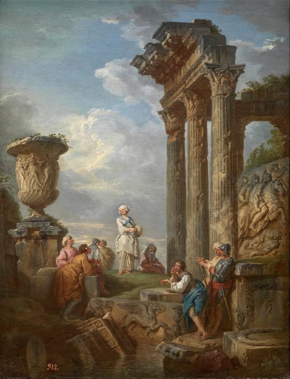 Giovanni Paolo Panini:  [ca. 1735] - Ruins with a Woman preaching (a Sibyl)? - Oil on canvas - Museo Nacional del Prado, Madrid