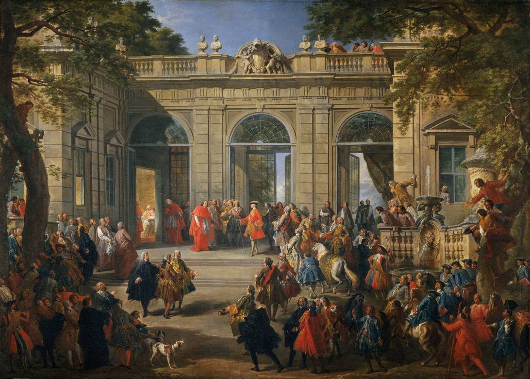 Giovanni Paolo Panini:  [1746] - Carlo III di Borbone visiting the Pope Benedetto XIV in the coffee-house of the Quirinale - Rome - Oil on canvas - Museo di Capodimonte, Napoli