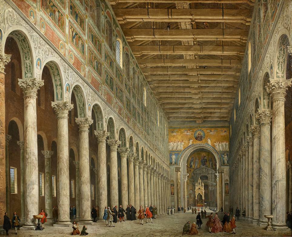 Giovanni Paolo Panini:  [ca. 1750] - Interior of San Paolo Fuori le Mura in Rome - Oil on canvas - Pushkin Museum of Fine Arts, Moscow
