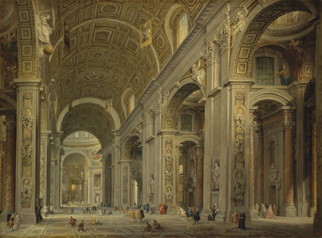 Giovanni Paolo Panini:  [1754-55] - Interior of St Peter's Cathedral in Rome - Oil on canvas - Hermitage Museum, St Petersburg