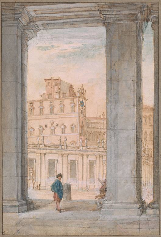 Giovanni Paolo Panini:  [ca. 1759-62] - Piazza San Pietro and the Vatican Palace - Drawing - Pen and brown and black ink, watercolor and opaque watercolor over black chalk. - The Morgan Library and Museum, New York, NY